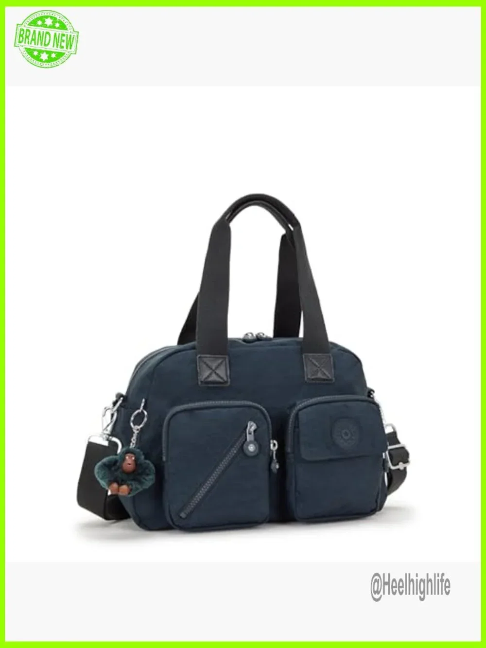 Nylon Shoulder Bag with Zipper Closure and 3 Compartments